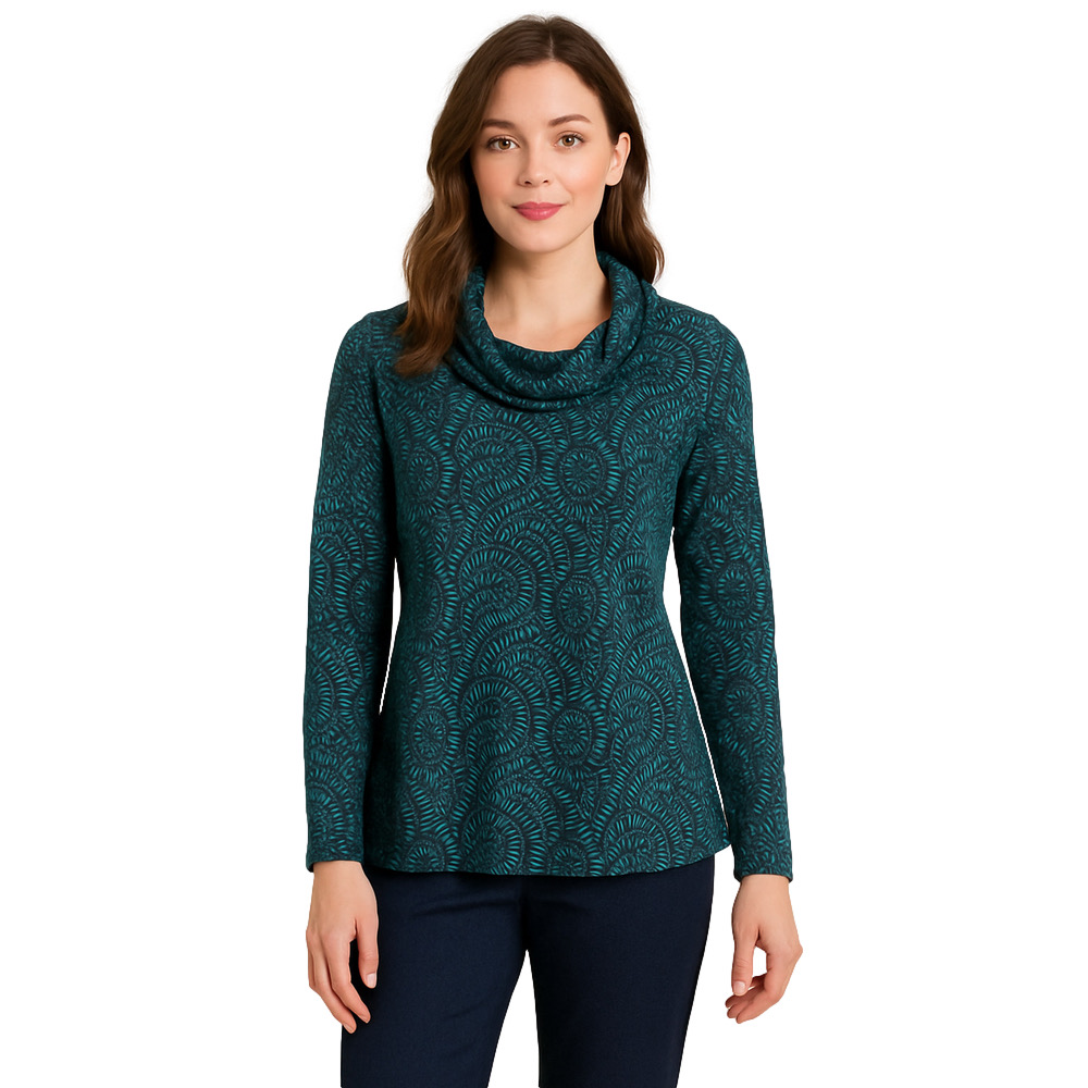 Sno Skins Navy Kaleidoscope Cowl Neck Knit Sweater Size LARGE Made In USA